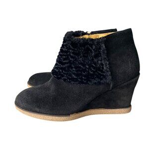 Bettey Mueller Suede Leather‎ Wedge Ankle Bootie in Black Sz 38.5 EU 8 US